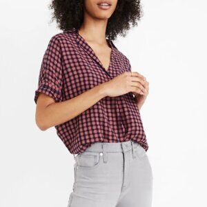 Madewell Courier Button-Back Shirt in Textured Gingham Check Pink